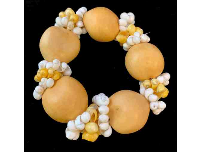 Handmade Shell Necklace from Tahiti with Kikui Nut Bracelet from Hawaii