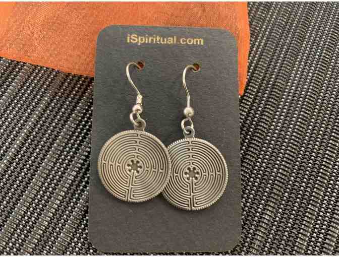 Single Sided Pewter Labyrinth Earrings