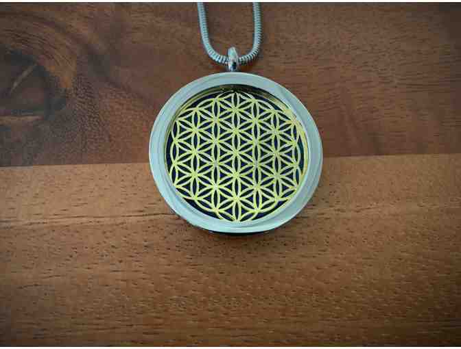 Silver/Gold Torus Vortex and Flower of Life Aromatherapy Double Sided Necklace
