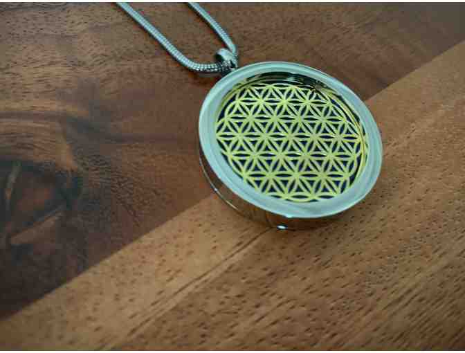 Silver/Gold Torus Vortex and Flower of Life Aromatherapy Double Sided Necklace