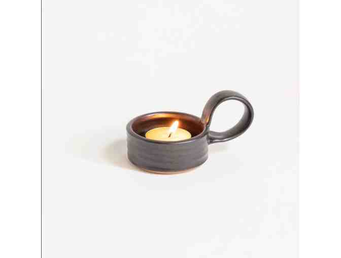 Light your Path |One Tealite with Handle | Handmade Pottery (Black)