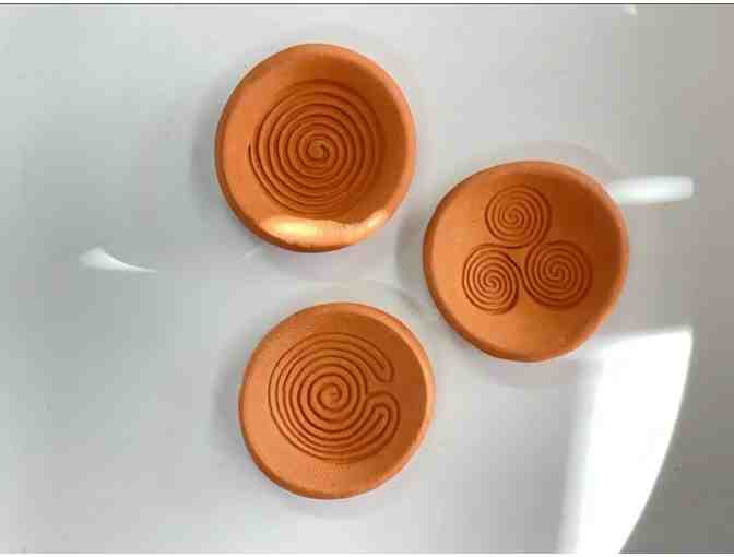 Set of 3 Ancient Symbol Earthenware Tiny Trinket Dishes