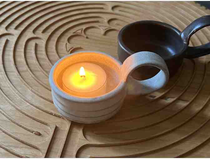 Light your Path |One Tealite with Handle | Handmade Pottery (Black)
