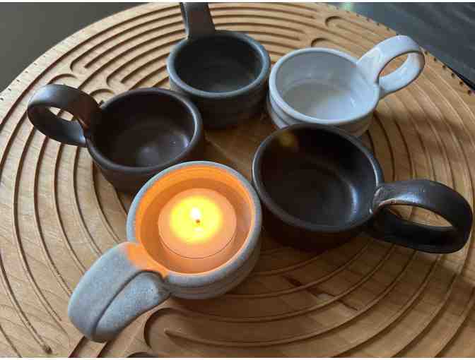 Light your Path |One Tealite with Handle | Handmade Pottery (Black)
