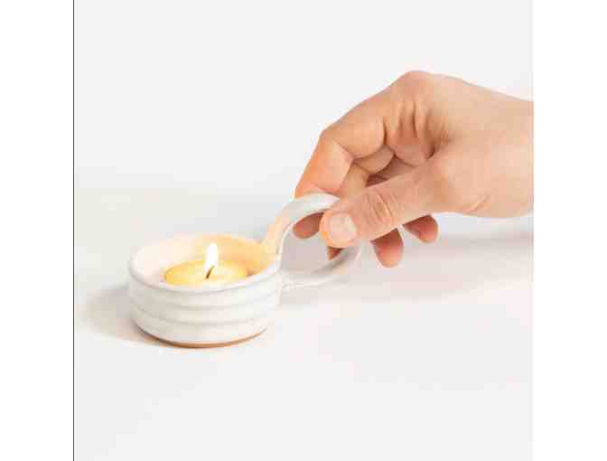 Light your Path |One Tealite with Handle | Handmade Pottery (White)