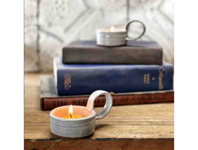 Light your Path |One Tealite with Handle | Handmade Pottery (White)