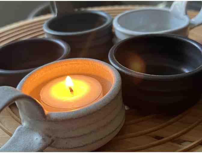 Light your Path |One Tealite with Handle | Handmade Pottery (White)