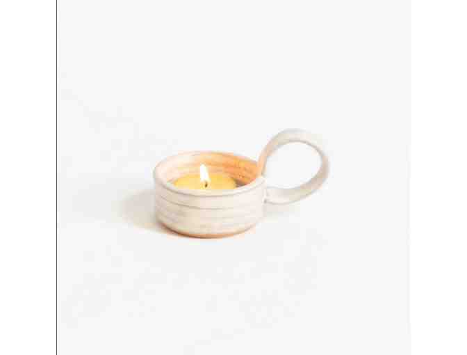 Light your Path |One Tealite with Handle | Handmade Pottery (Cream)