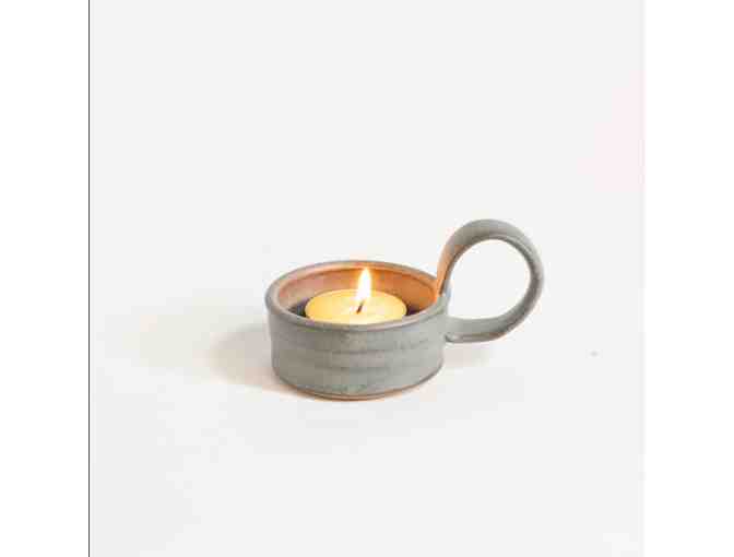 Light your Path |One Tealite with Handle | Handmade Pottery (Gray)