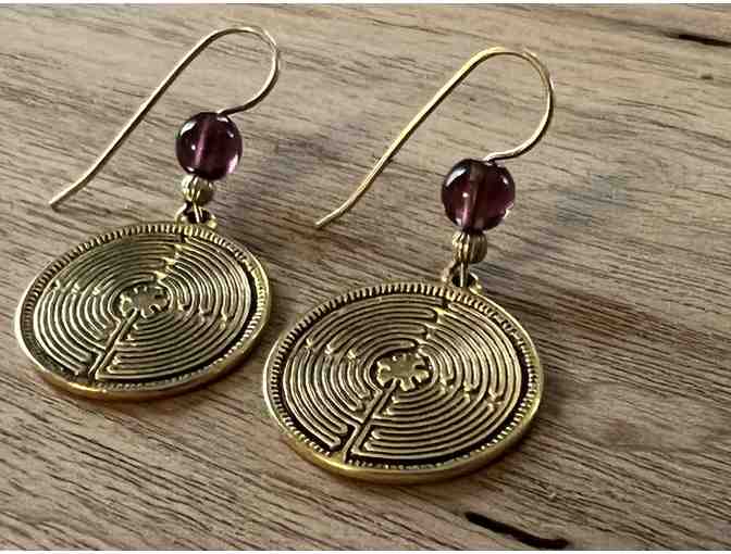 Purple Beaded Gold-Plated Sterling Earrings | Chartres Labyrinth