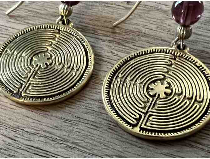 Purple Beaded Gold-Plated Sterling Earrings | Chartres Labyrinth