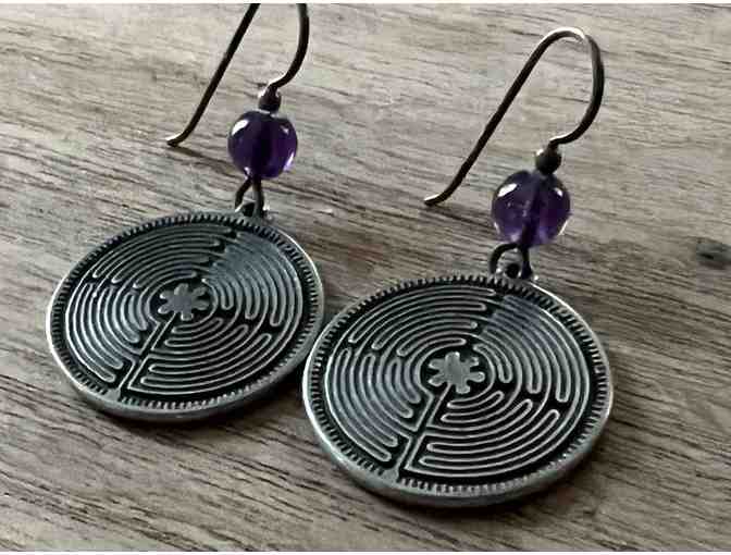 Purple Beaded Pewter Earrings | Chartres Labyrinth