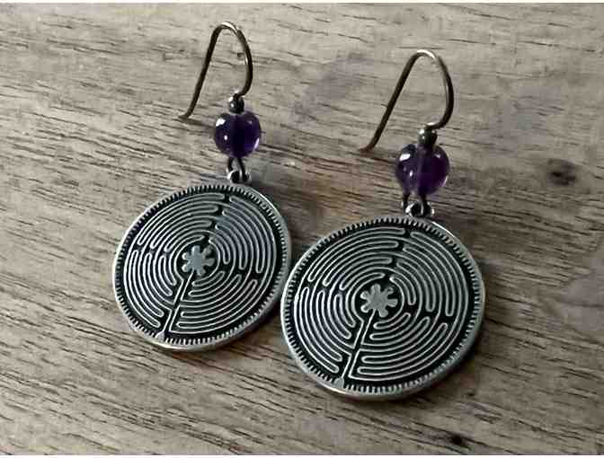 Purple Beaded Pewter Earrings | Chartres Labyrinth