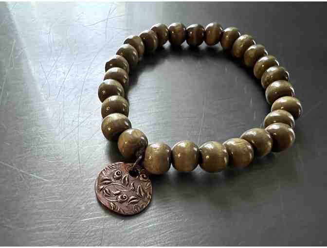 Wood Bead Bracelet with Charm