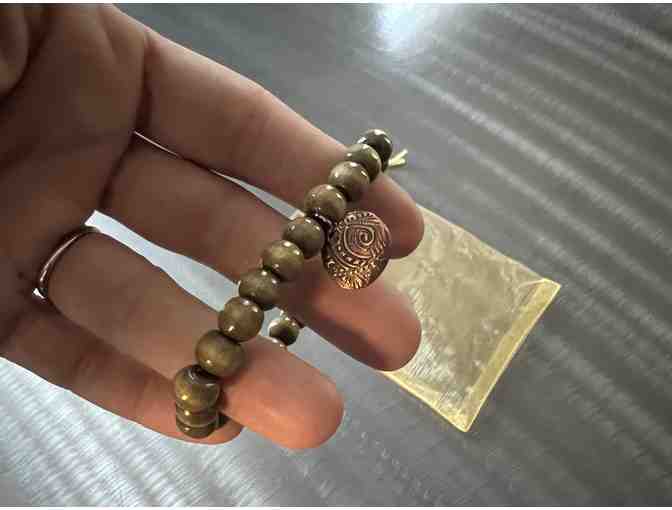 Wood Bead Bracelet with Charm