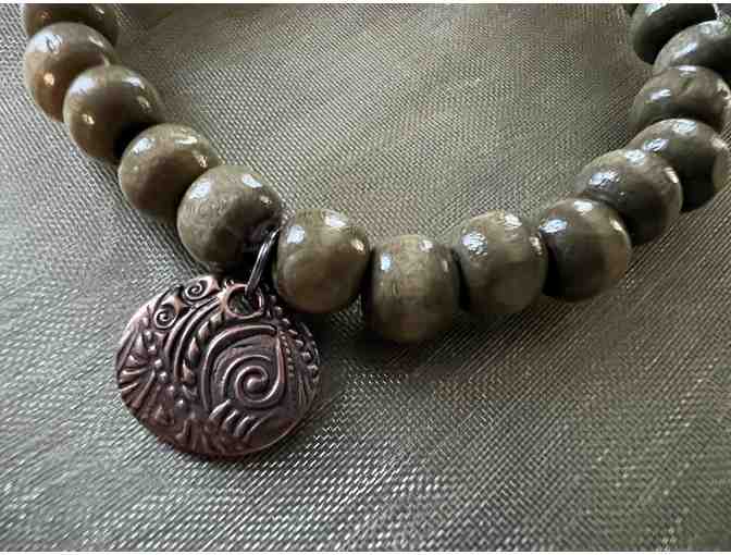 Wood Bead Bracelet with Charm