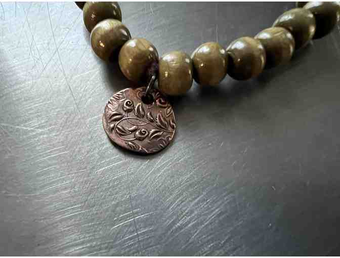Wood Bead Bracelet with Charm