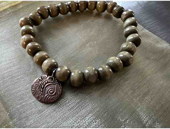 Wood Bead Bracelet with Charm