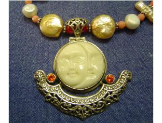 Coral, Pearl, and Carved Bone Necklace