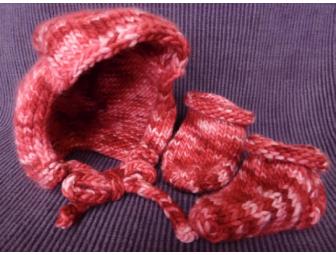 Hand-Knitted Baby Hat and Matching Booties (Pink/Red)