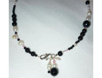 Banded Black Onyx and Fresh Water Pearls Necklace
