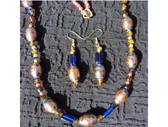 Purple and Gold Beaded Earring and Necklace Set