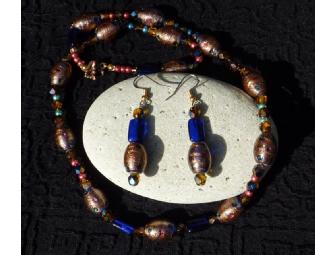Purple and Gold Beaded Earring and Necklace Set
