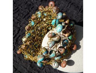 Beautiful Knitted Wire & Stone Bead Bracelet