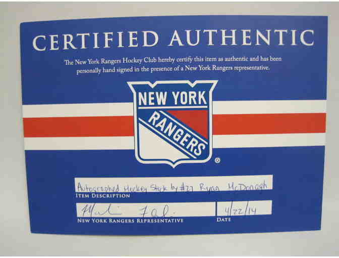 NY Rangers Signed Hockey Stick by Ryan McDonagh
