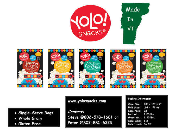 Five cases of 'Yolo! Snacks' popcorn