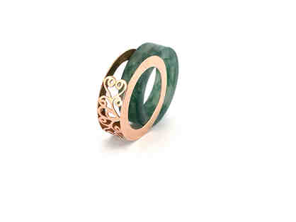 Green Floral w/ 18K Rose Gold Setting