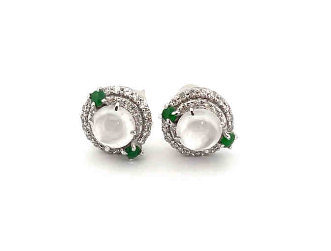 Crystal Clear Jadiete Jade Earring w/ 18K White Gold w/ Diamonds - Photo 1
