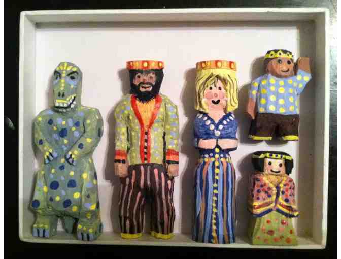 Hand Made Castle & Wooden Hand Carved Figurine Set By Ben Boquist