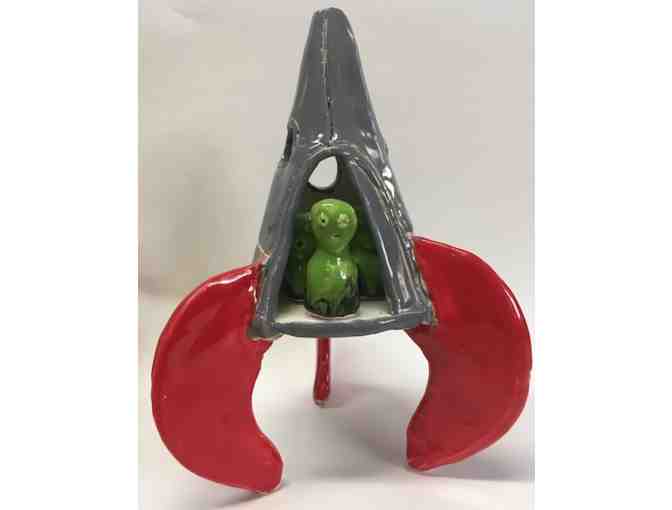 Ben Boquist Handmade Rocketship & Green Alien Figurines