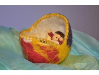 Beautiful Felted Cradle and Baby