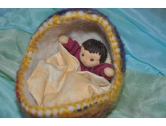 Beautiful Felted Cradle and Baby
