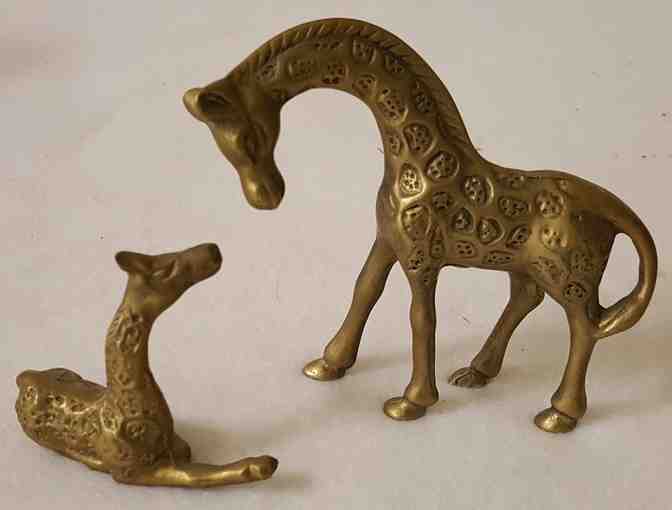 Mother and Child Giraffes in Brass