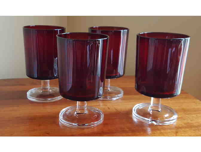 Arcoroc France Red Ruby Stem Glassware and Small Plate
