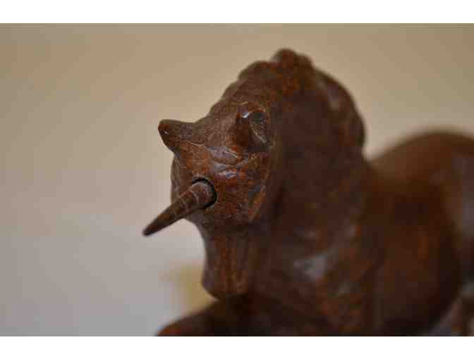 Faux Wood Carved Resin Unicorn Figurine