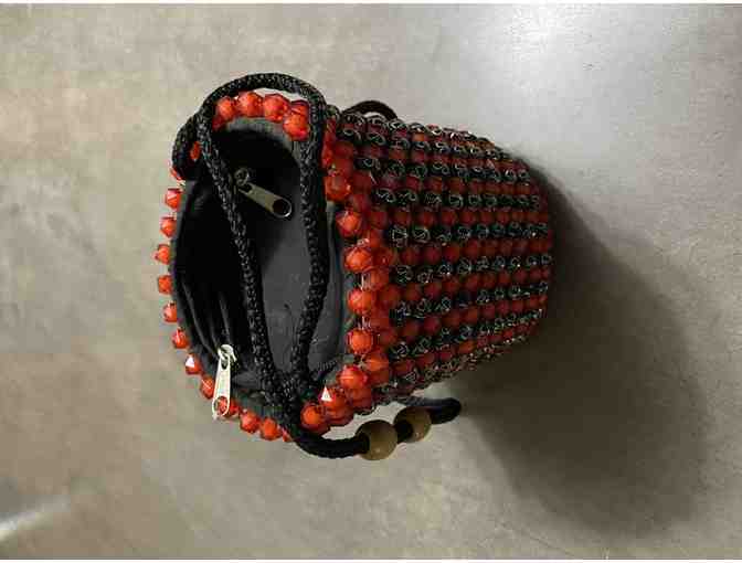 Red Beaded Cylinder Purse