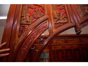 Antique Chinese Carved Canopy Bed with Alcove