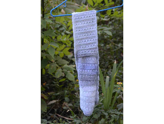 Grey striped crocheted scarf