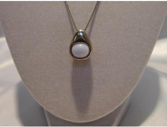 Sterling silver and blue chalcedony pendant on an 18 inch box-link chain