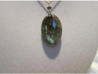 Genuine Labradorite pendant on a fancy 24 inch sterling silver chain