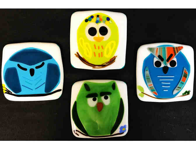 Fused Glass Owl Plate & Coasters