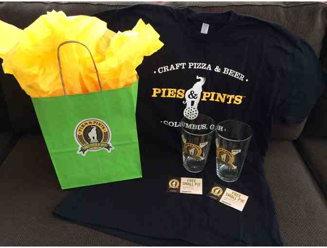 Pies & Pints Two (2) Small Pizza Certificates, T-shirt, and Two (2) Pint Glasses