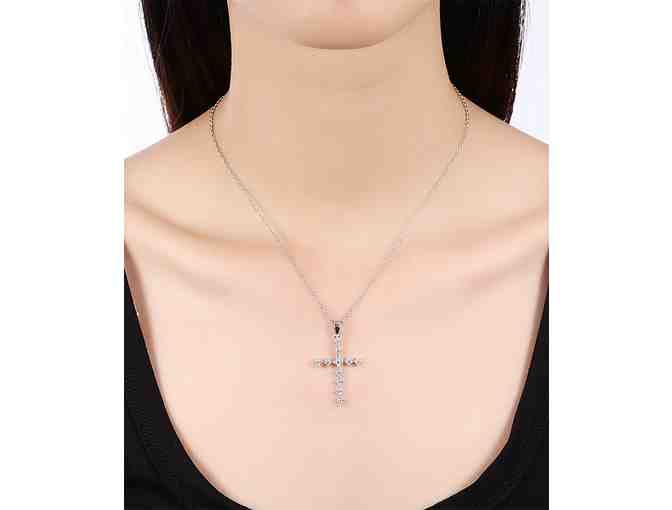 Necklace - Sterling Silver Flower Cross with SwarovskiÂ® Crystals