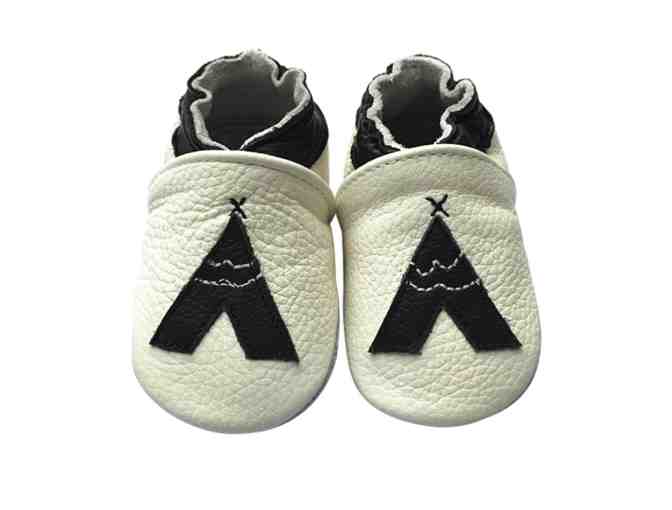 Baby's Leather Booties with Black and Cream Tepee Design - Photo 1