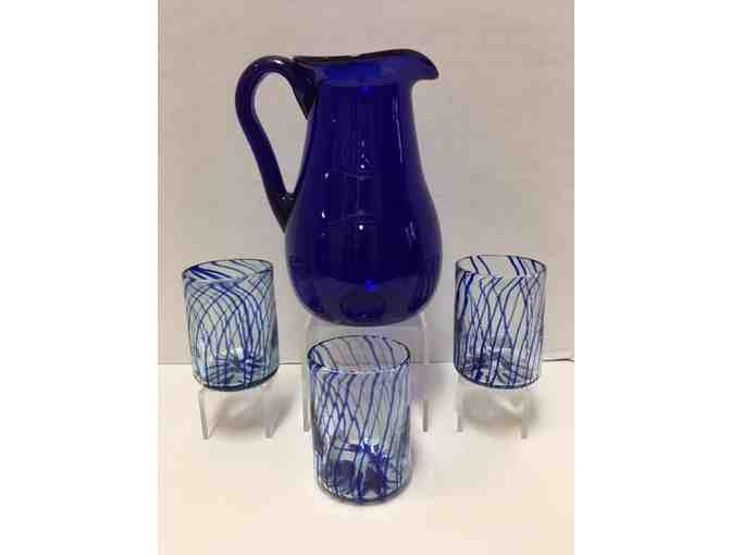Cobalt Blue Pitcher and Glasses - Photo 1