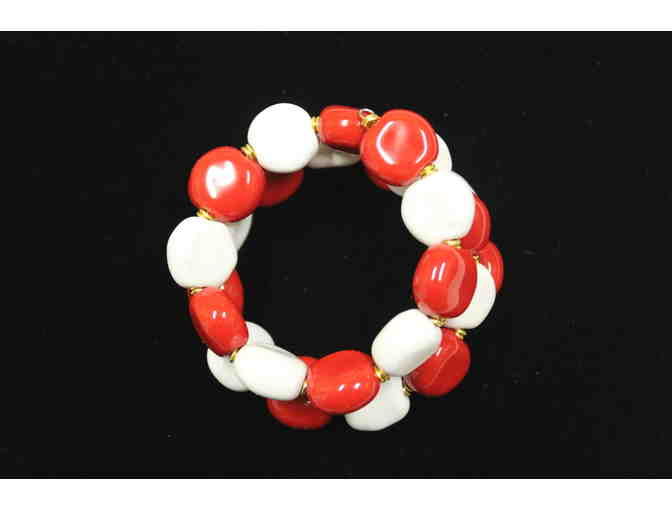 Kazuri Bead bracelet - red and white